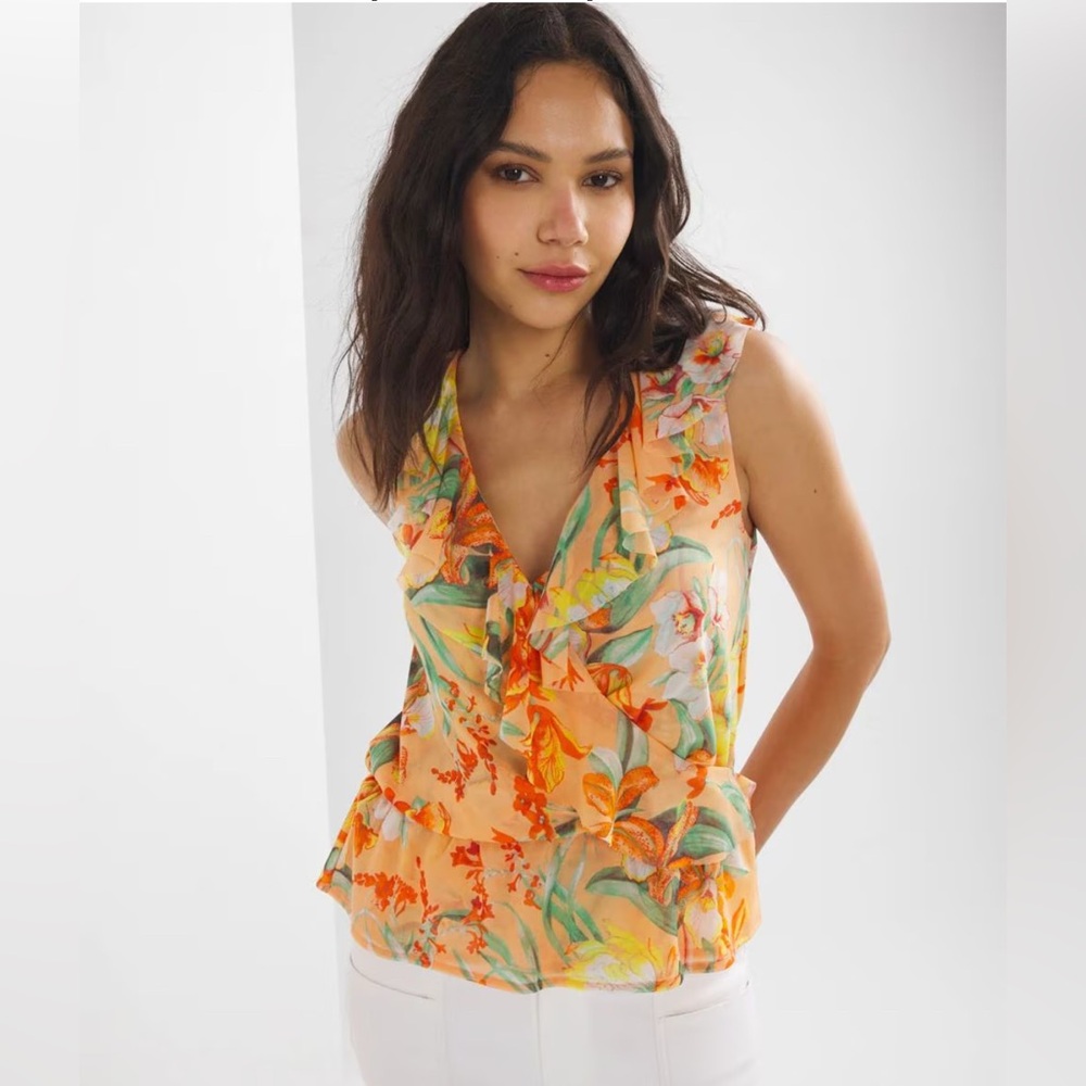 WHBM - Floral Peplum Sleeveless Top! Tropical/ Vacation Ready! Lightweight